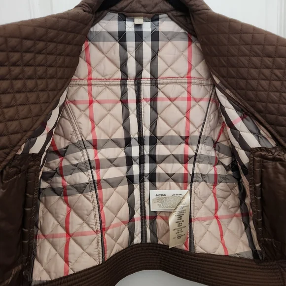 Burberry Brown Quilted Moto Jacket with classic Nova Check Lining. - Picture 3 of 7